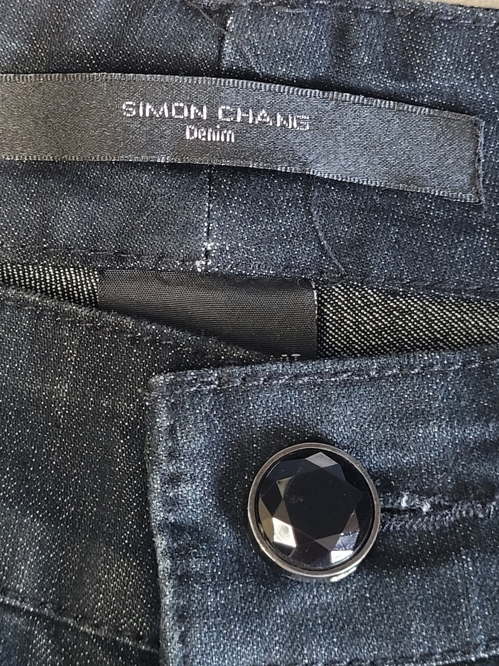 🍂 Simon Chang Denim Dark Wash Sequined Pocket Jeans Size 2
